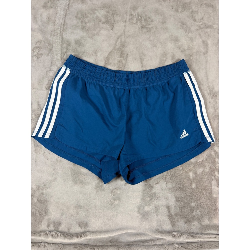 Adidas Climalite Women Blue Running Shorts White Stripes Size Large L 0196